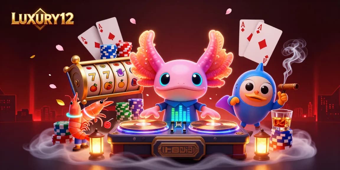 Experience big wins at LUXURY12 with an engaging 3D casino scene featuring lively characters.