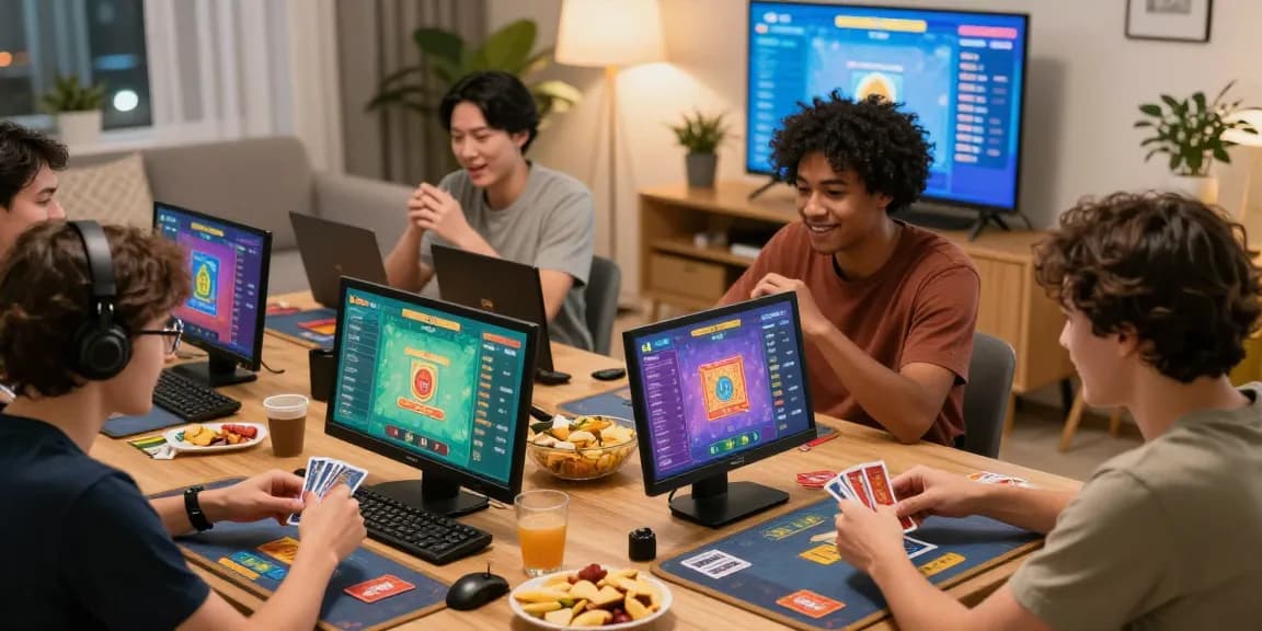 A dynamic gaming session with friends celebrating wins in gamebaidoithuong, showcasing excitement and social interaction.