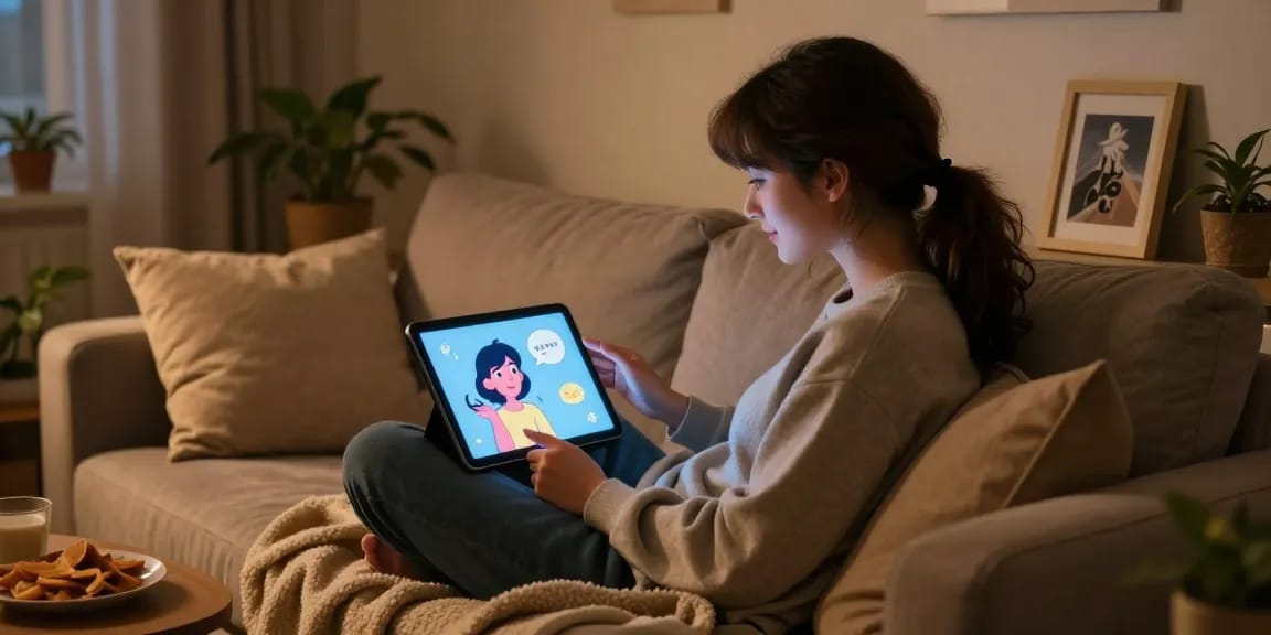 Engaging character ai nsfw interaction on tablet in a cozy setting.