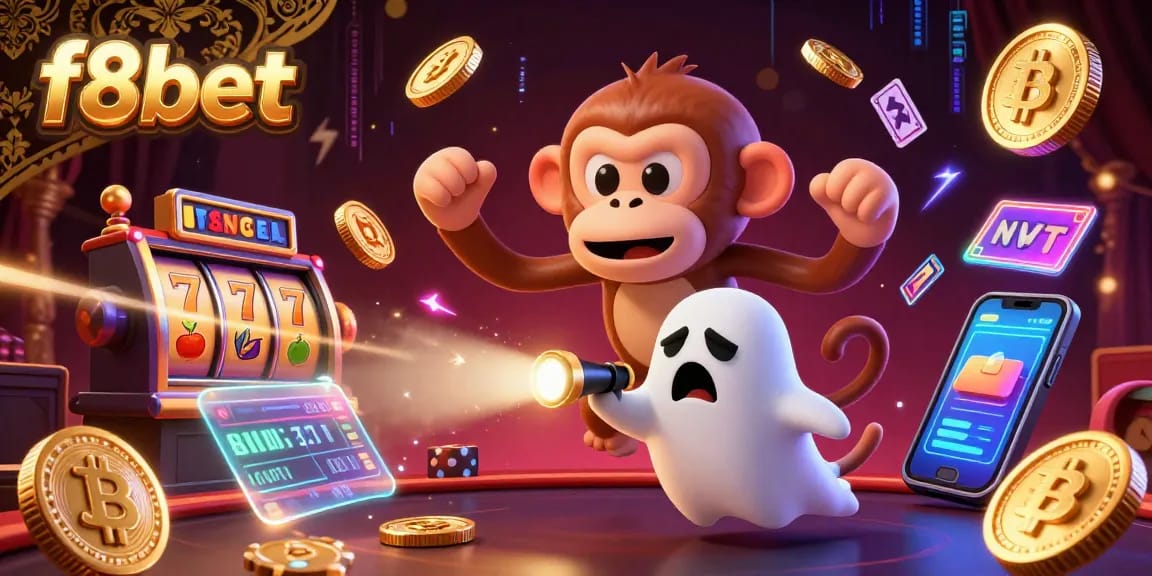 Experience the thrilling magic of f8bet with playful characters in a haunted casino scene.