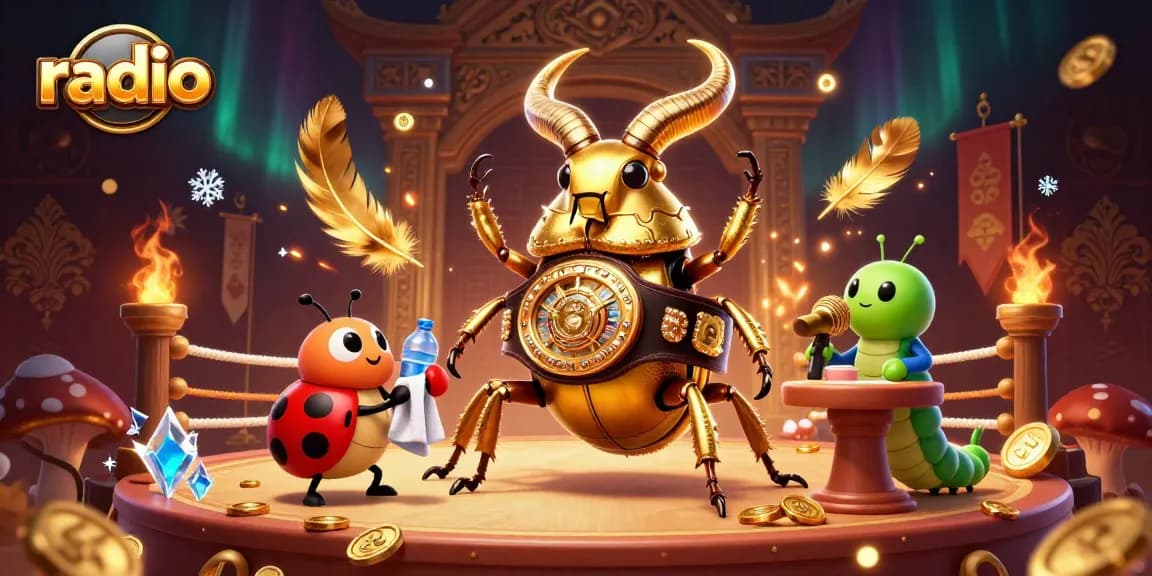 Experience thrilling gambling action with radio-themed casino characters in vibrant 3D colors.