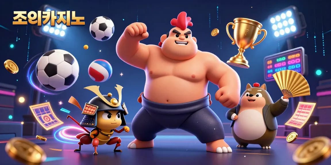 Experience dynamic gaming at 조이카지노 with powerful characters and vibrant sports elements in a thrilling casino scene.