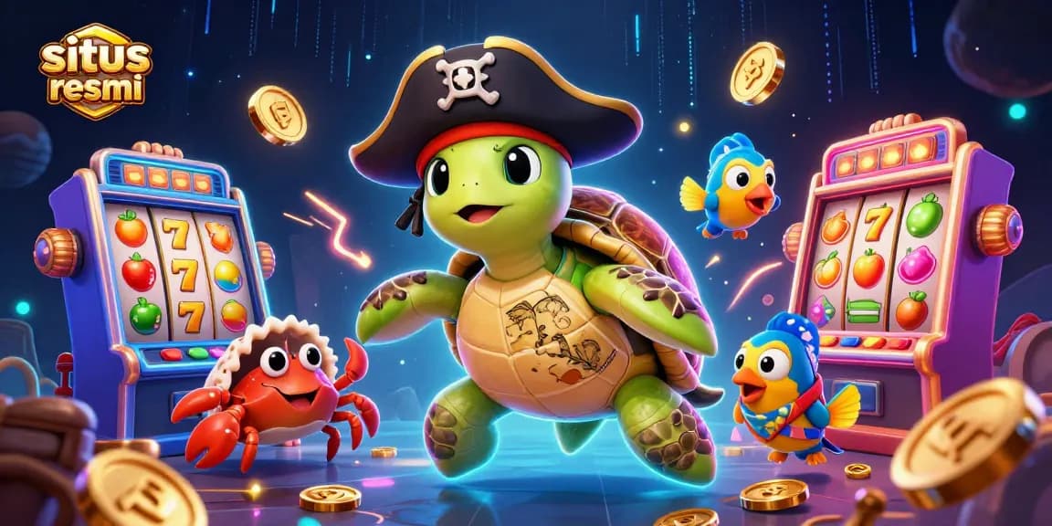 Experience fun and excitement at situs slot resmi with a vibrant 3D illustration of animated casino elements.