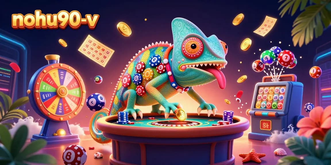 Nohu90-v offers a vibrant, energetic illustration of a casino scene with colorful elements, ideal for gamblers.