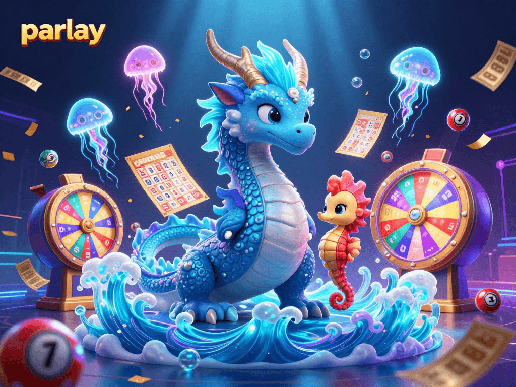 Place bets on parlay with vibrant casino elements featuring a dragon, seahorse, and jellyfish.