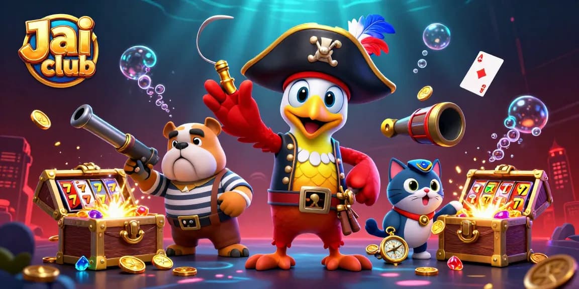 Engage with the Jai club gaming experience featuring dynamic characters, slot games, and vibrant underwater treasures.