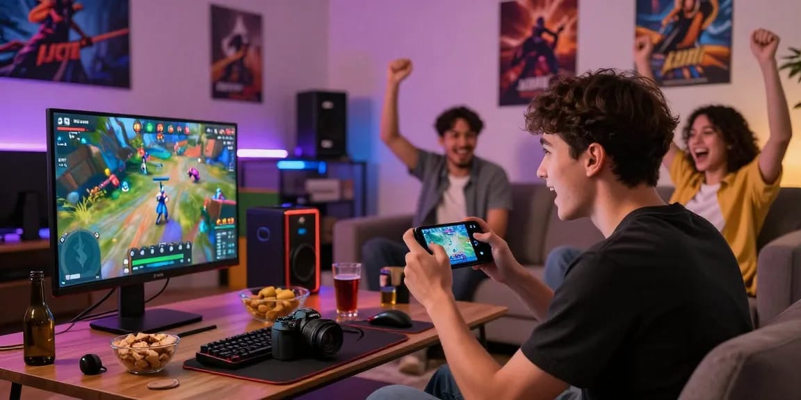 Cheerful players enjoying jaiclub login experience in a cozy gaming setup