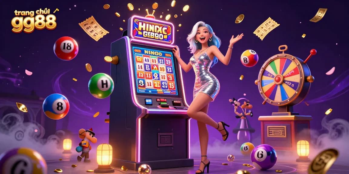 Win big at trang chủ gg88 with golden coins erupting from a jackpot slot machine, lotto balls and gaming excitement.