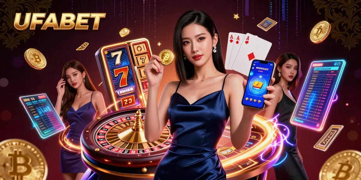 Win big with UFABET in an immersive 3D casino environment featuring gameplay elements.