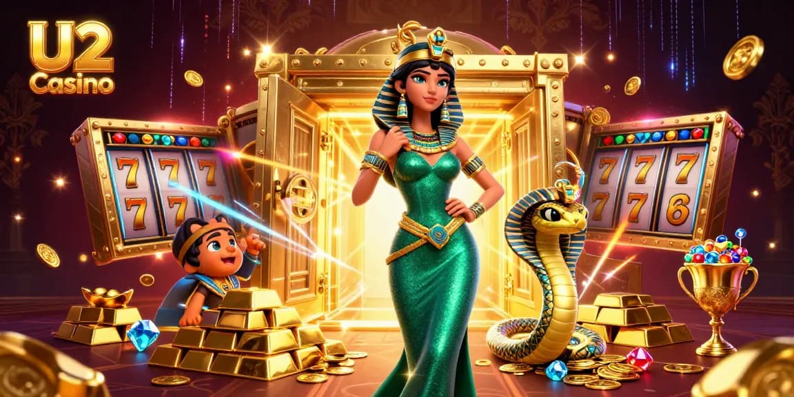 Experience thrilling fun with U2 Casino slot games and treasures in an engaging 3D scene.