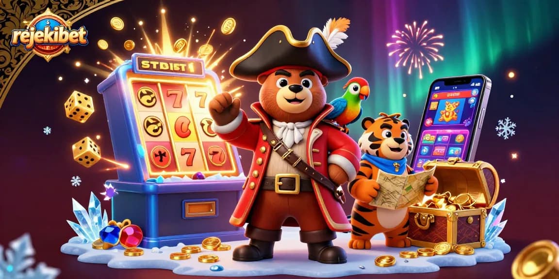 Rejekibet players enjoy thrilling jackpot excitement with a 3D pirate bear and dynamic gaming symbols.