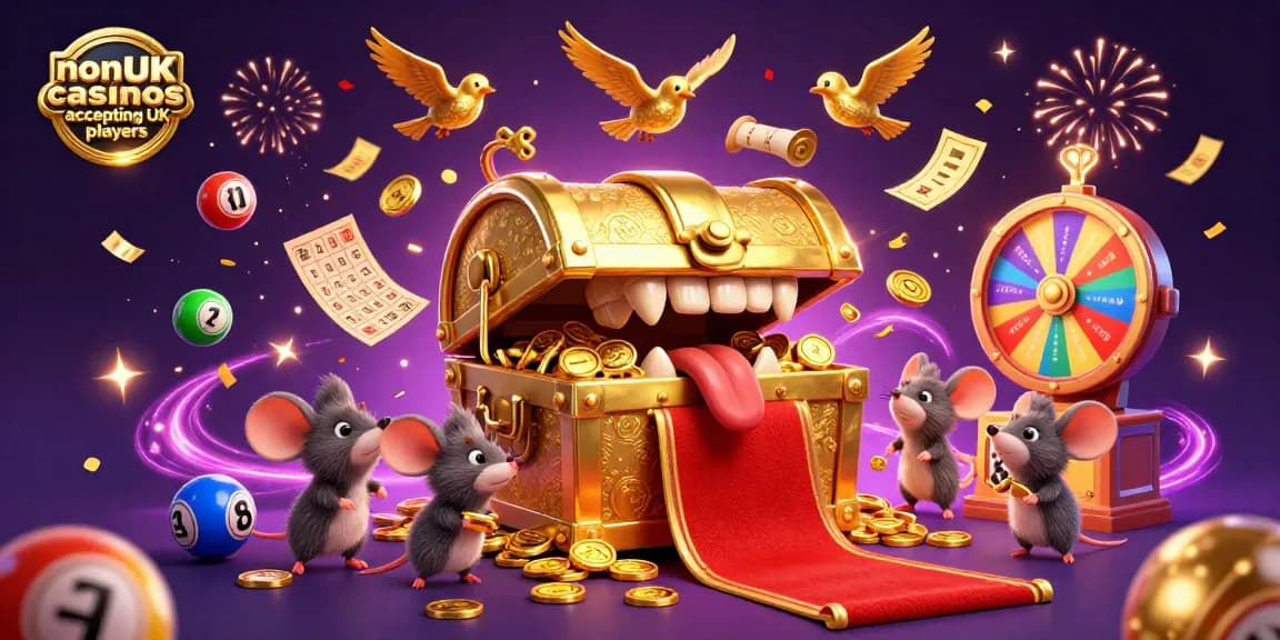 Play at non UK casinos accepting UK players featuring vibrant scenes with magical elements and exciting gaming.