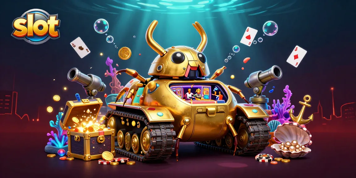 Menggali slot dengan tank kumbang emas yang membuka kasino mini serta simbol keberuntungan di dalamnya.