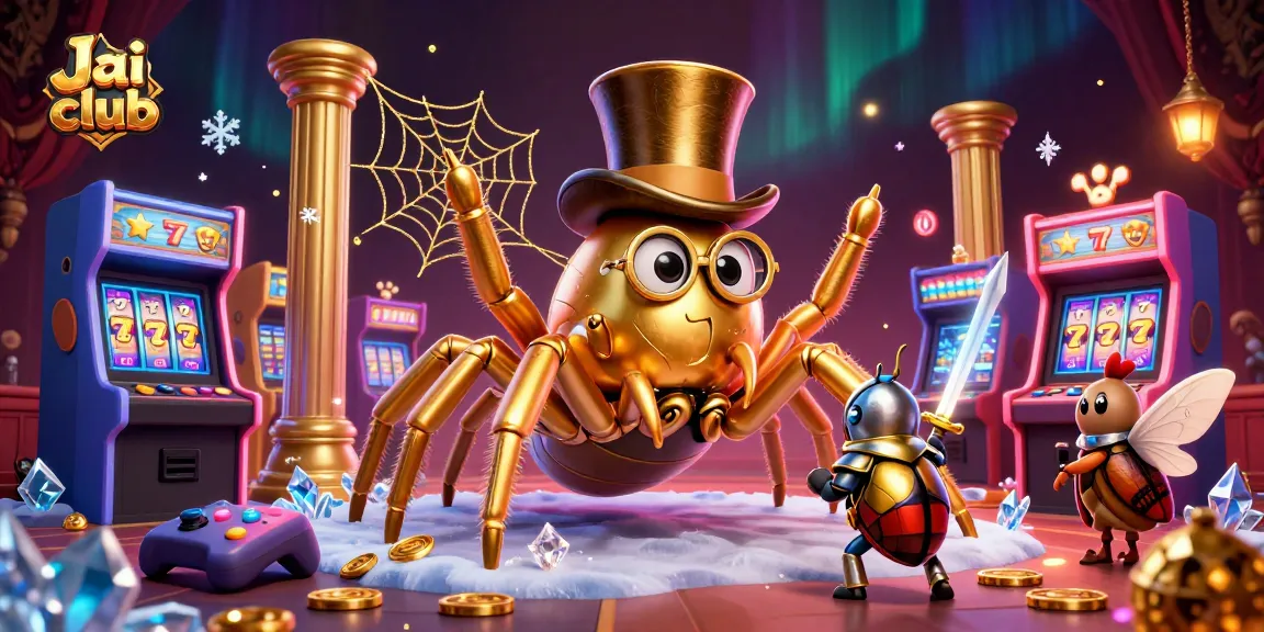 Engage in thrilling gaming at Jai club with a golden tarantula and knight amid casino elements.