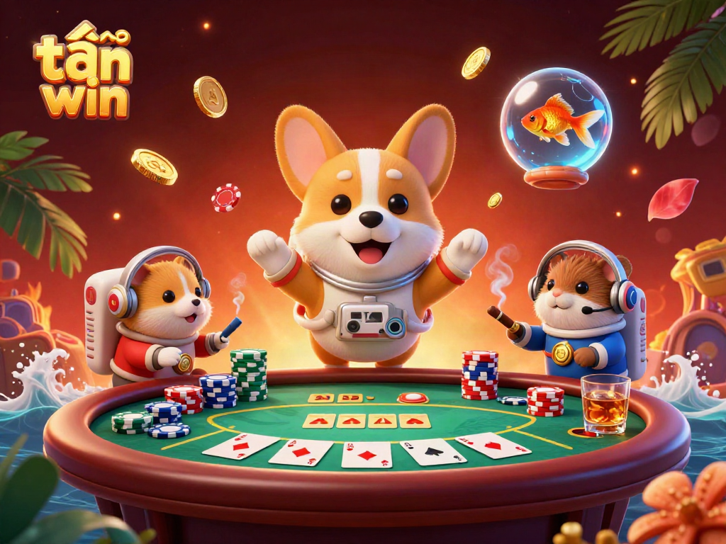 Experience the excitement with tải sun win in this vibrant casino scene featuring a quirky astronaut corgi.