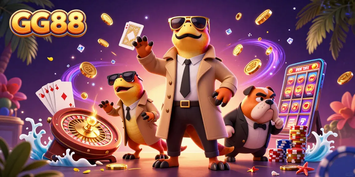 Engage with GG88's thrilling casino experience featuring raptors in a trench coat attempting entry.