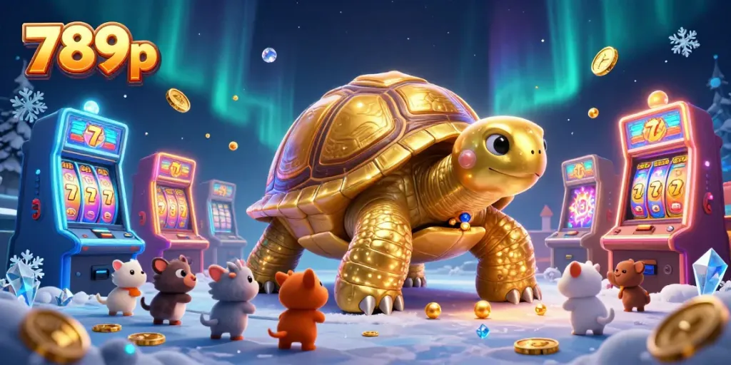 Engage with 789p's vibrant online casino world featuring a giant golden tortoise and thrilling jackpot visuals.