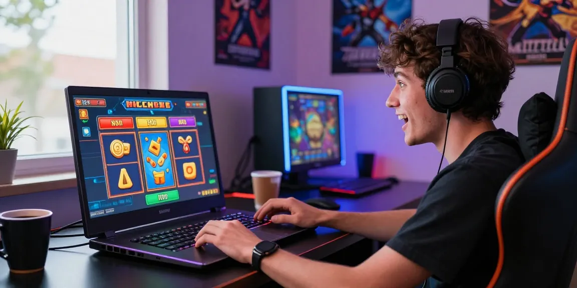 Engaging slot gaming experience on a laptop with vibrant graphics.