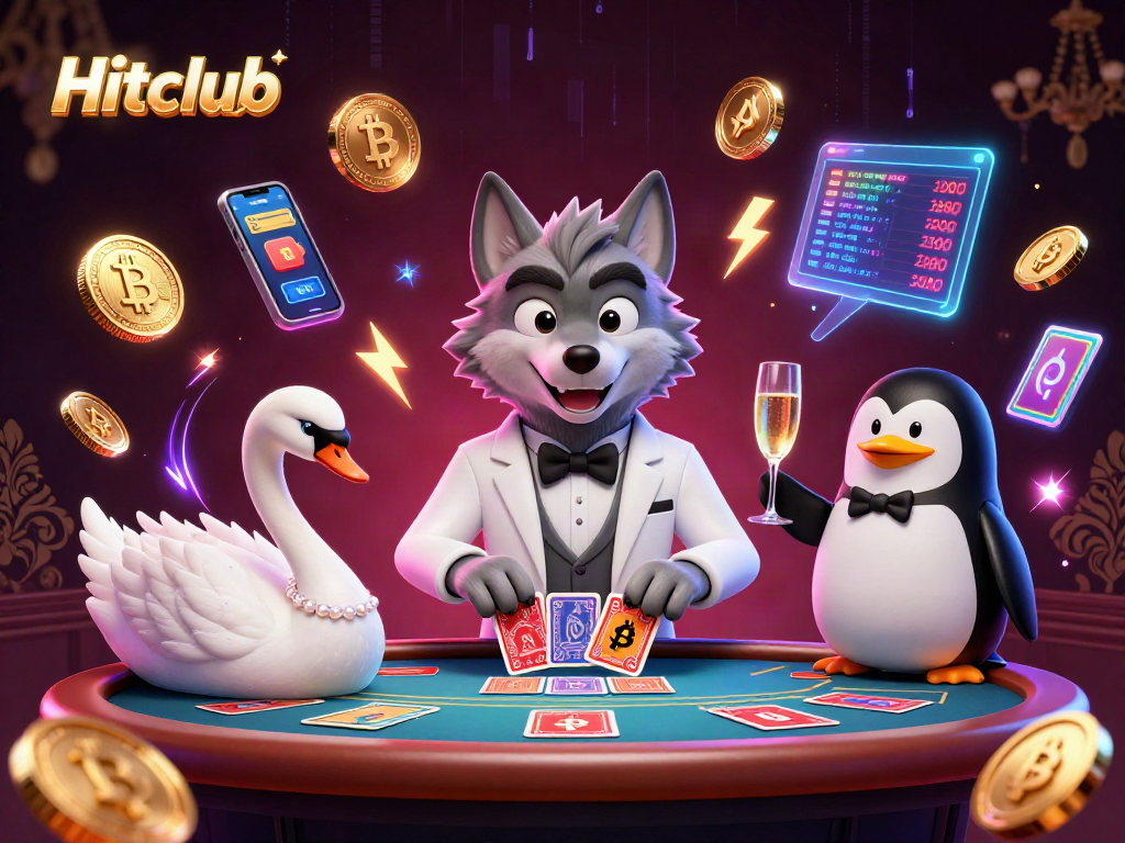 Experience Hitclub's vibrant card game scene with animated characters and dynamic casino elements.