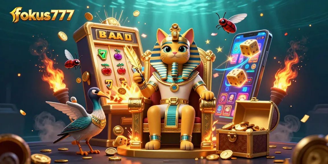 Spin the reels at fokus777's lively casino scene featuring vibrant characters and dazzling prizes.