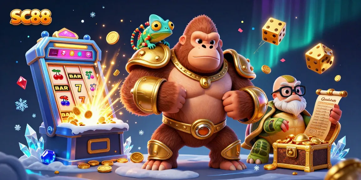 Engage in the thrilling jackpot action at SC88 with a dynamic 3D scene of colorful casino elements.