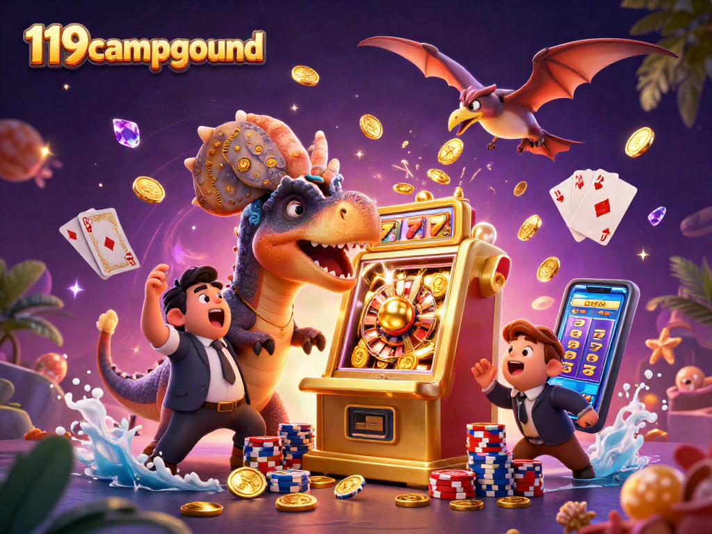 119campground reveals an exciting jackpot scene with a dinosaur-themed slot machine adventure.