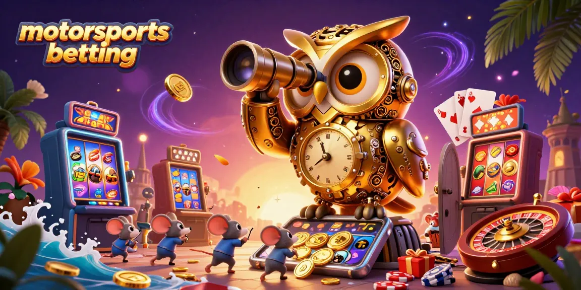 Experience the excitement of motorsports betting with vibrant casino elements in dynamic 3D illustration.