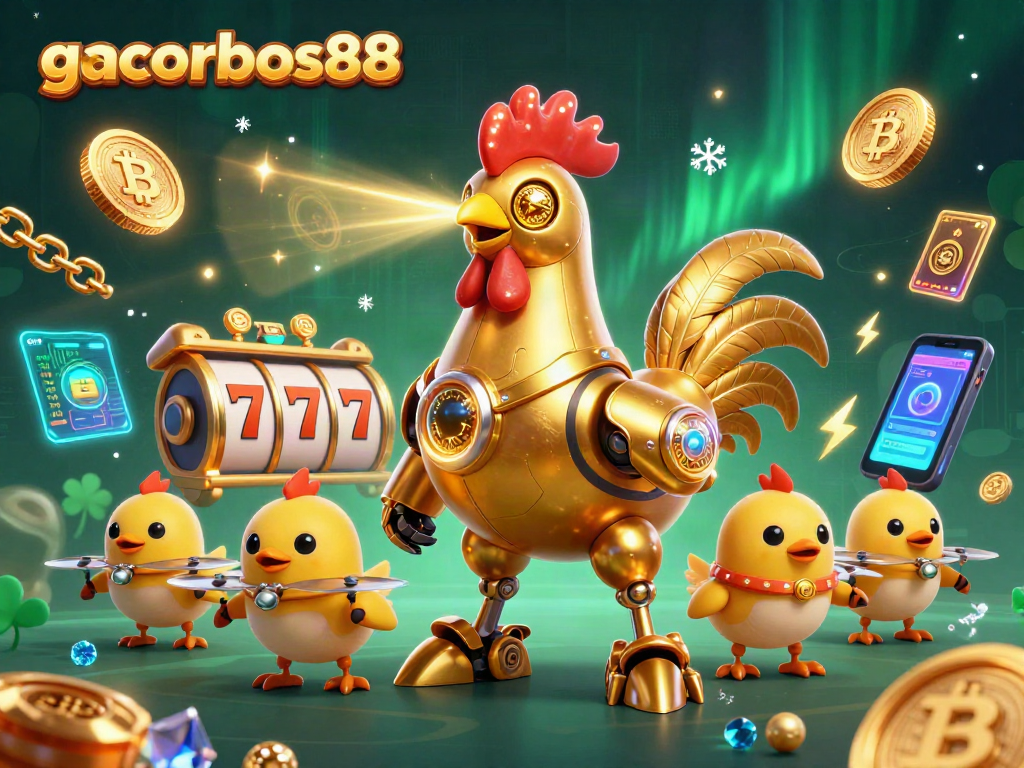 Engage with gacorbos88 in this vibrant 3D casino scene featuring intricate slot elements.