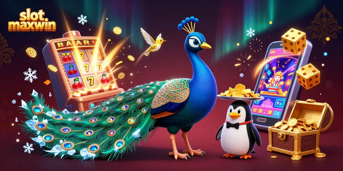 Experience thrilling slot maxwin action with golden chips and exciting jackpot symbols dynamically bursting in this vibrant casino scene.