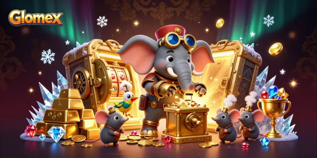 Glomex activates a thrilling slot machine scene with steampunk characters and wealth spilling everywhere.