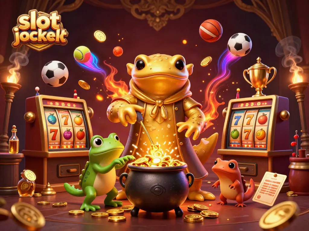 Slot jackpot yang menarik dengan salamander emas dan elemen kasino.