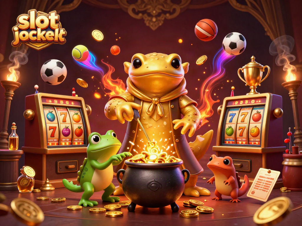Slot jackpot yang menarik dengan salamander emas dan elemen kasino.