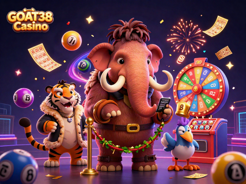 Engage in vibrant gaming at GOAT38 Casino with a lively casino scene featuring unique characters.