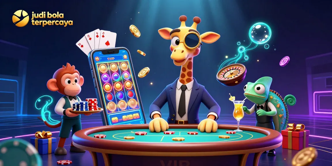 Experience the excitement of judi bola terpercaya with this vibrant 3D illustration showcasing a high-roller giraffe and more.