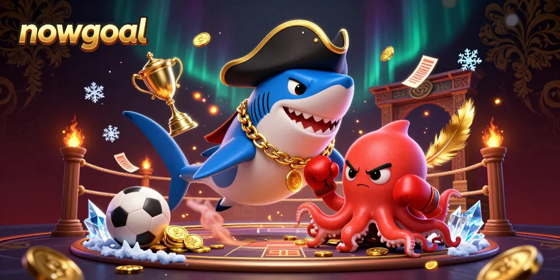 Bet on real-time sports outcomes with nowgoal's dynamic illustration featuring a pirate shark and friends.