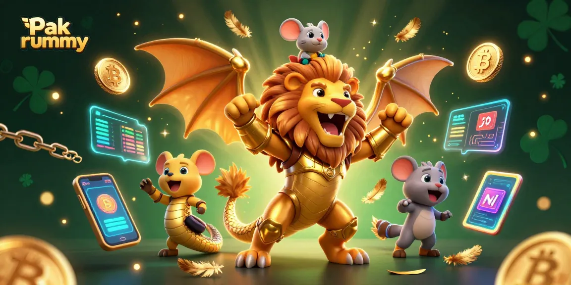 Play Pak rummy with a cheerful chimera and mouse jockey in a vibrant casino scene!