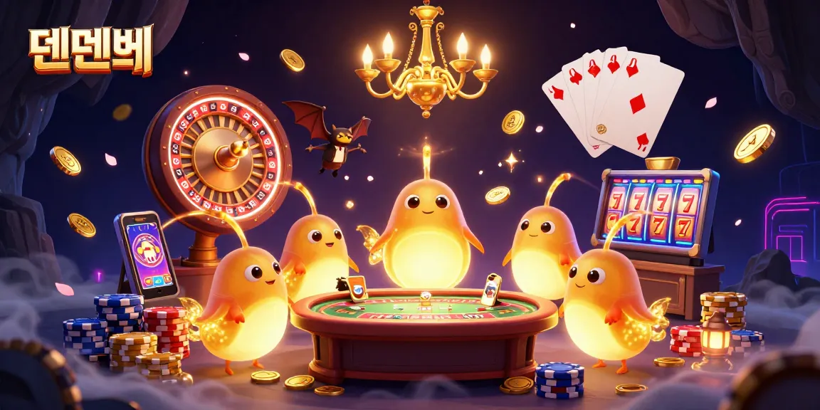 Experience thrilling games at 텐텐벳's vibrant casino with glowing glowworm characters, dazzling lights, and vibrant game elements.