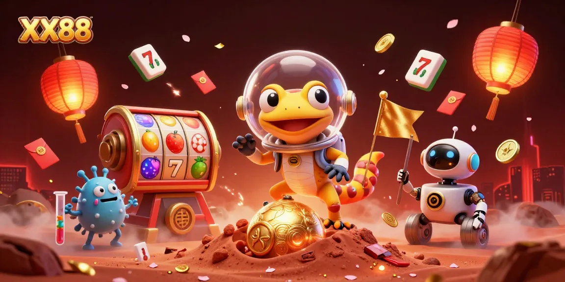 Engage with exciting XX88 slot reels spinning, revealing treasures in a Martian casino