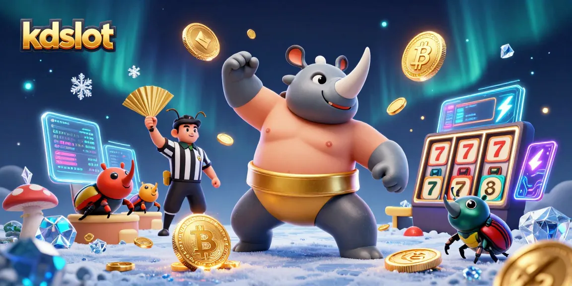 Experience thrilling kdslot action as a sumo beetle champion sends coins flying in this casino-themed illustration.