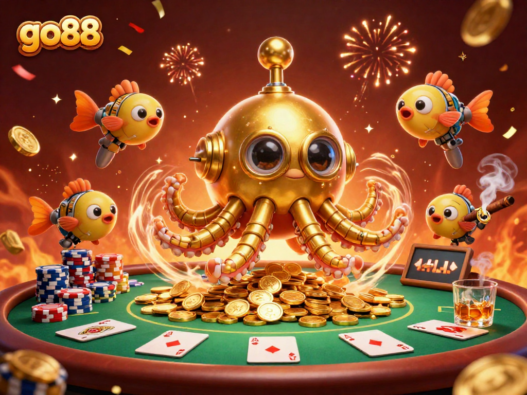 Experience the excitement at go88 with a golden kraken submarine and poker game elements, create winning strategies.