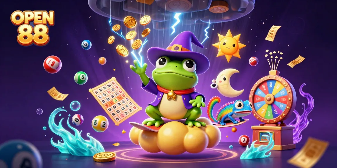 Experience gaming excitement with OPEN 88 as a wizard frog unleashes a storm of golden coins.