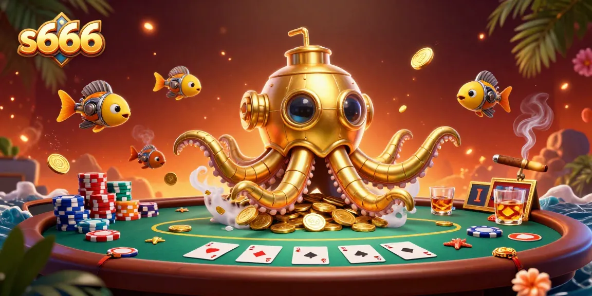 Experience thrilling s666 gaming action with golden kraken and poker elements in a vibrant casino scene.