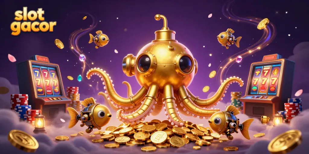 Memenangkan slot gacor dengan ilustrasi 3D penuh warna yang menampilkan karakter menarik dan elemen permainan kasino.