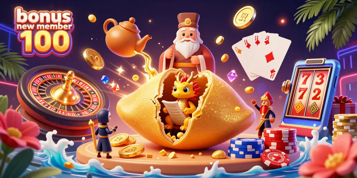 Experience the thrilling bonus new member 100 at a vibrant casino with a dragon and golden treasures!