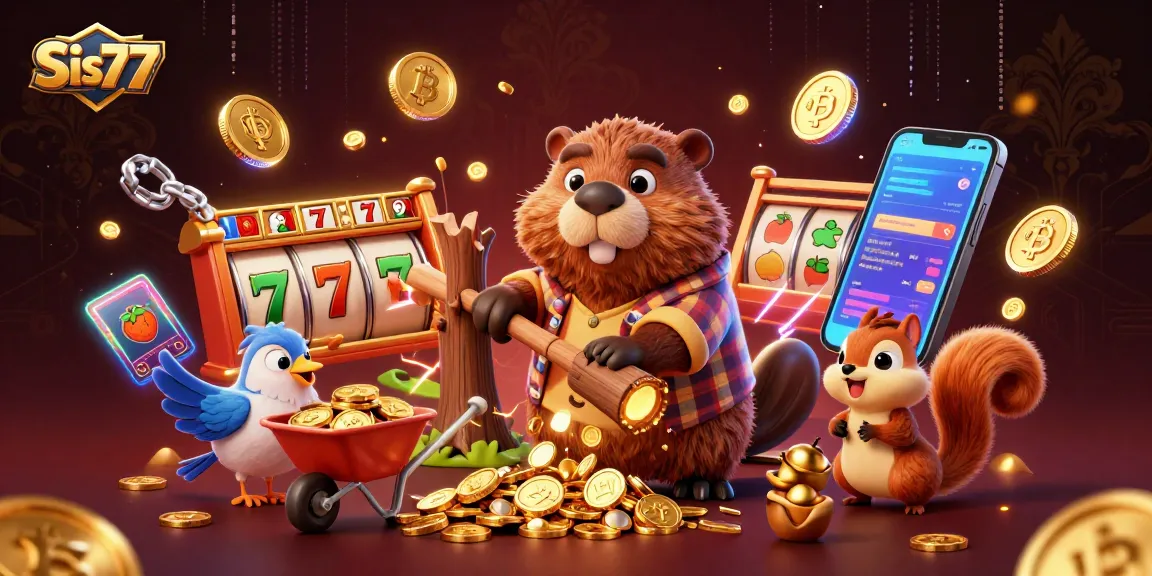 Sis77 menghadirkan beaver pemotong pohon yang menghasilkan koin emas dalam suasana slot permainan yang menarik.