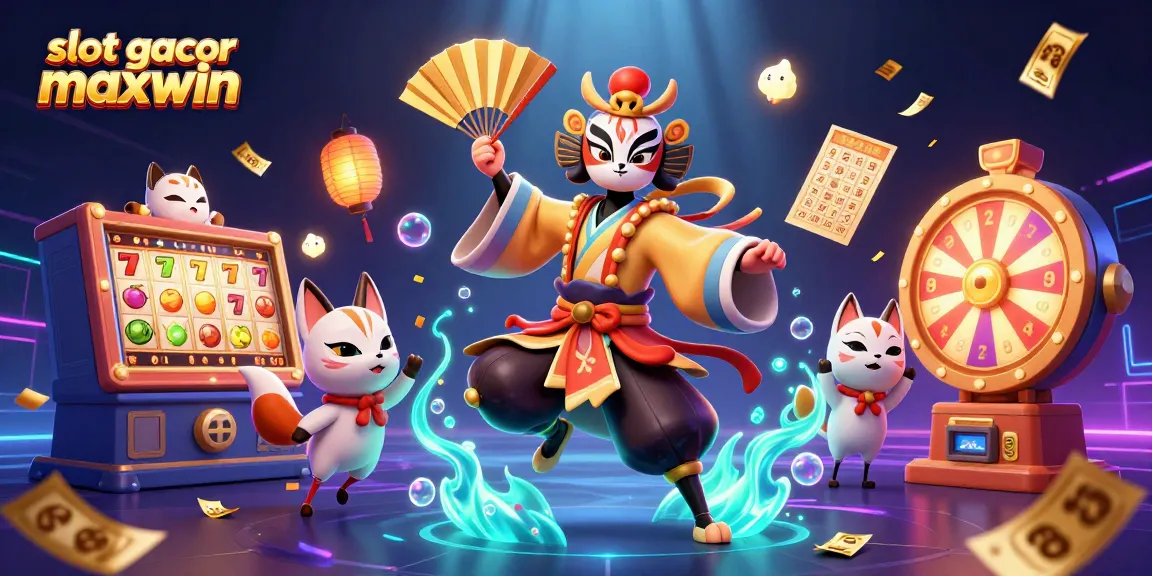 Slot gacor maxwin menampilkan pemenang dalam ilustrasi 3D yang ceria dengan elemen permainan kasino yang berwarna-warni.