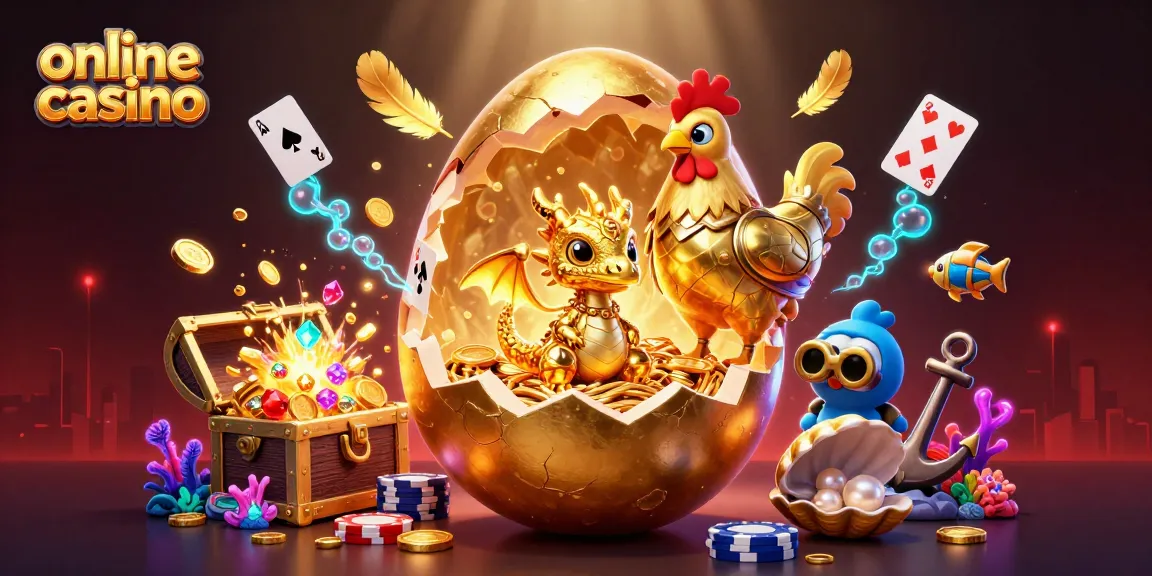 Win big at the online casino with a golden dragon guarding riches and poker chips.