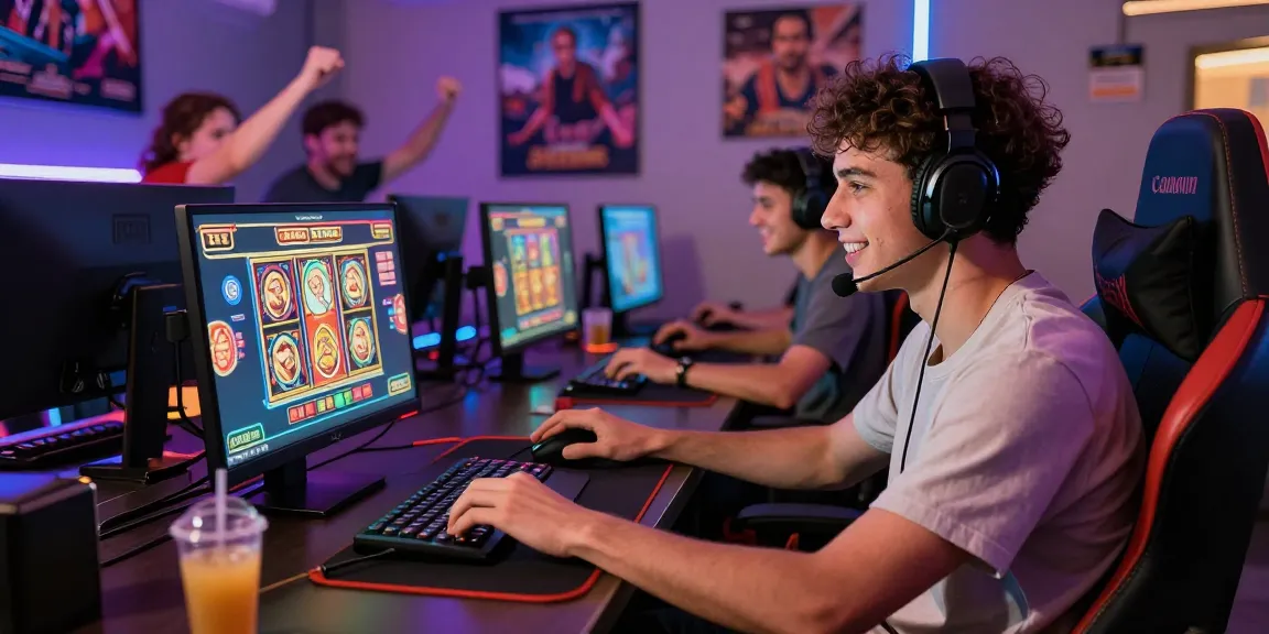 Exciting online gaming atmosphere showcasing lotus365 with players, laptops, and vibrant lighting.