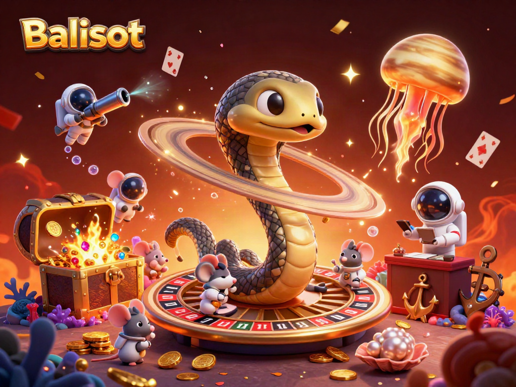 Join the excitement of Balislot with a thrilling cosmic casino scene featuring unique characters.