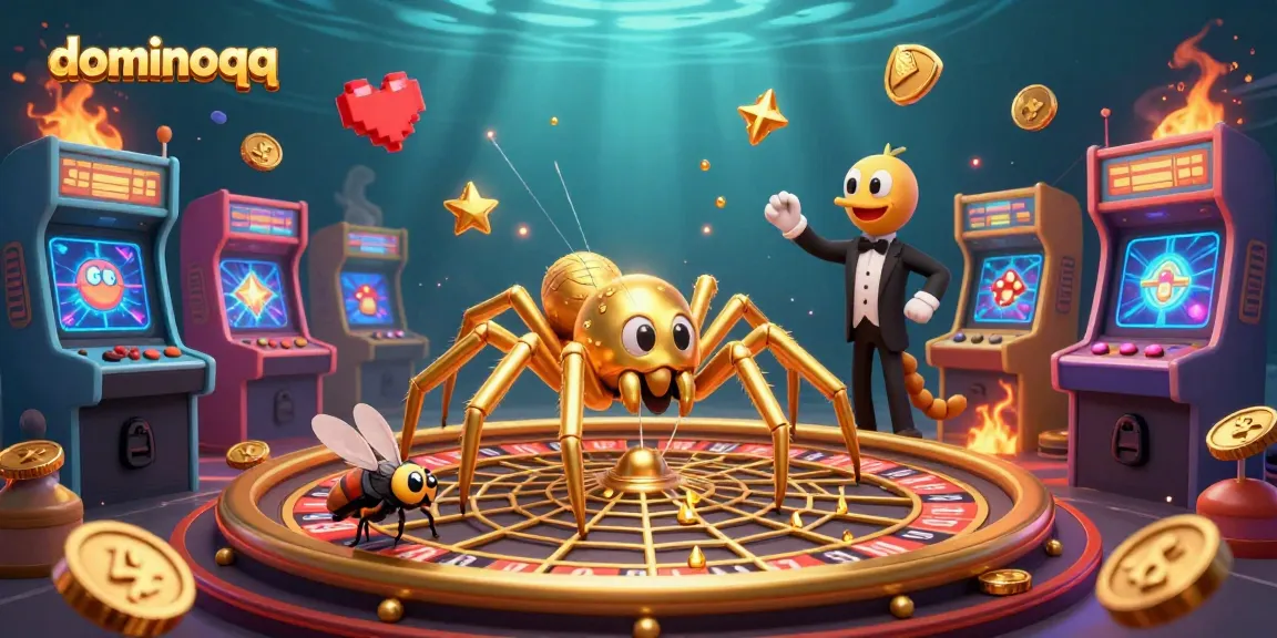 Experience thrilling gameplay with dominoqq's interactive golden roulette and animated characters.